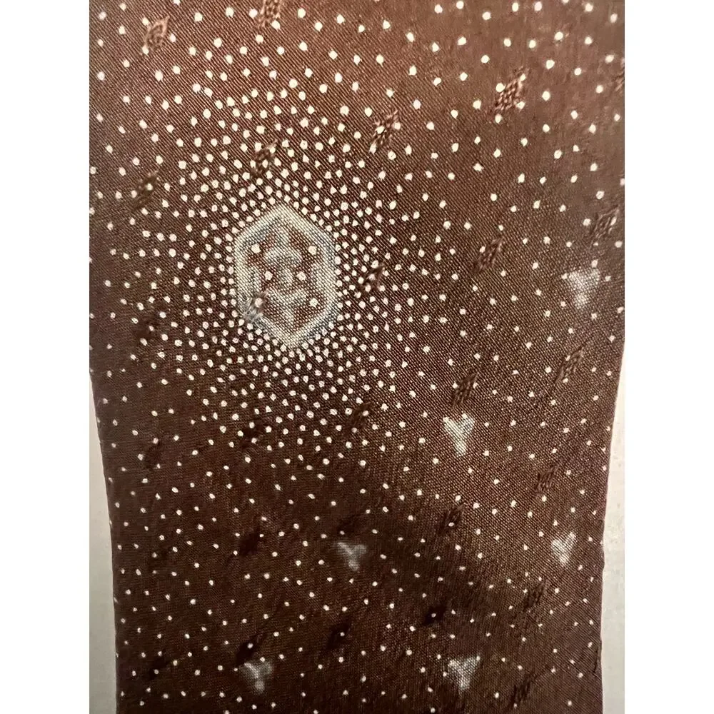 Novara Silk Tie Brown Micro‎ Dot Heart Pattern Made in Italy Mens Formal
